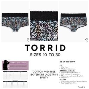 🌟🌟🌟Torrid 5 plus size leopard cotton mid rise boyshort lace trim panty NWT